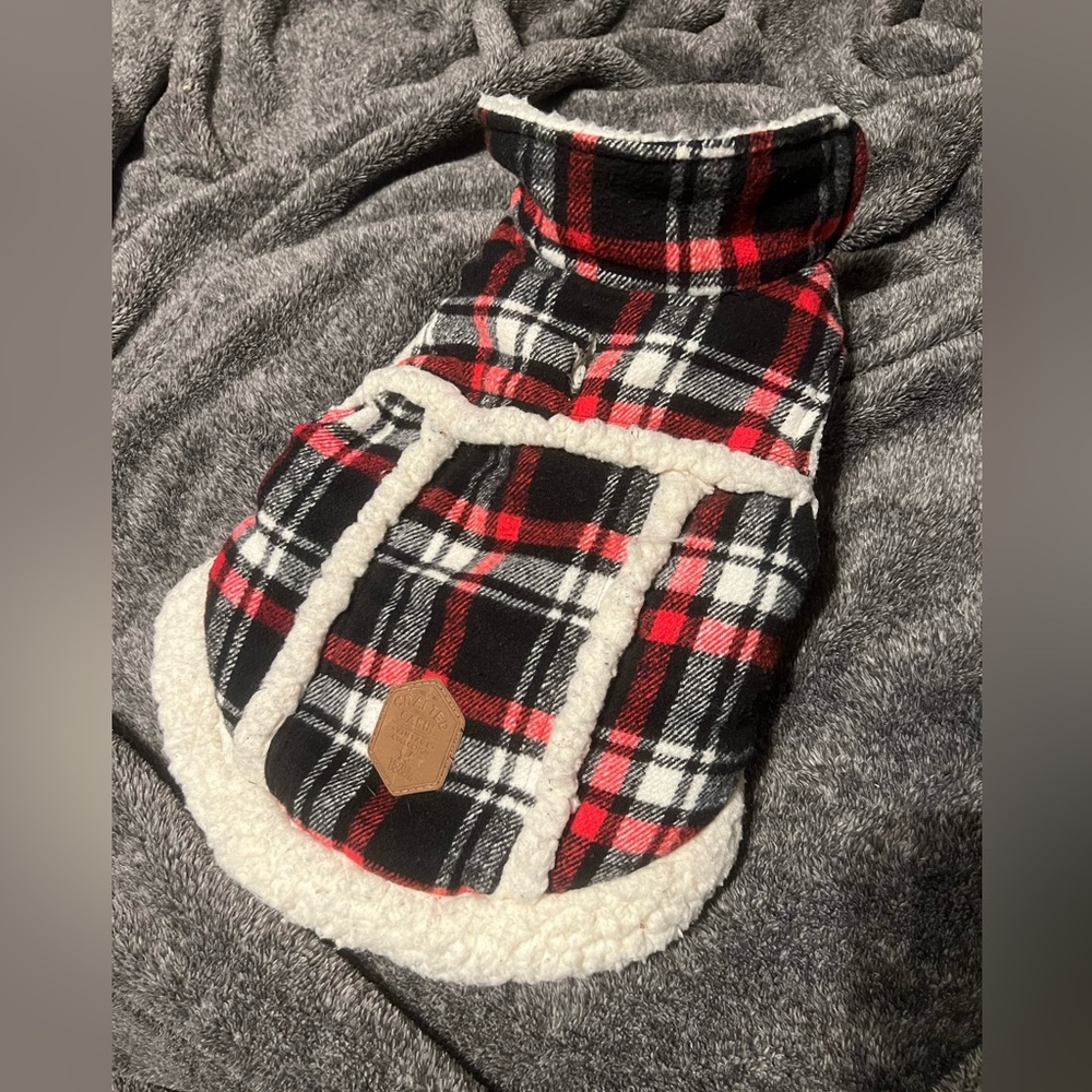 Red and black plaid flannel hotel doggy jacket